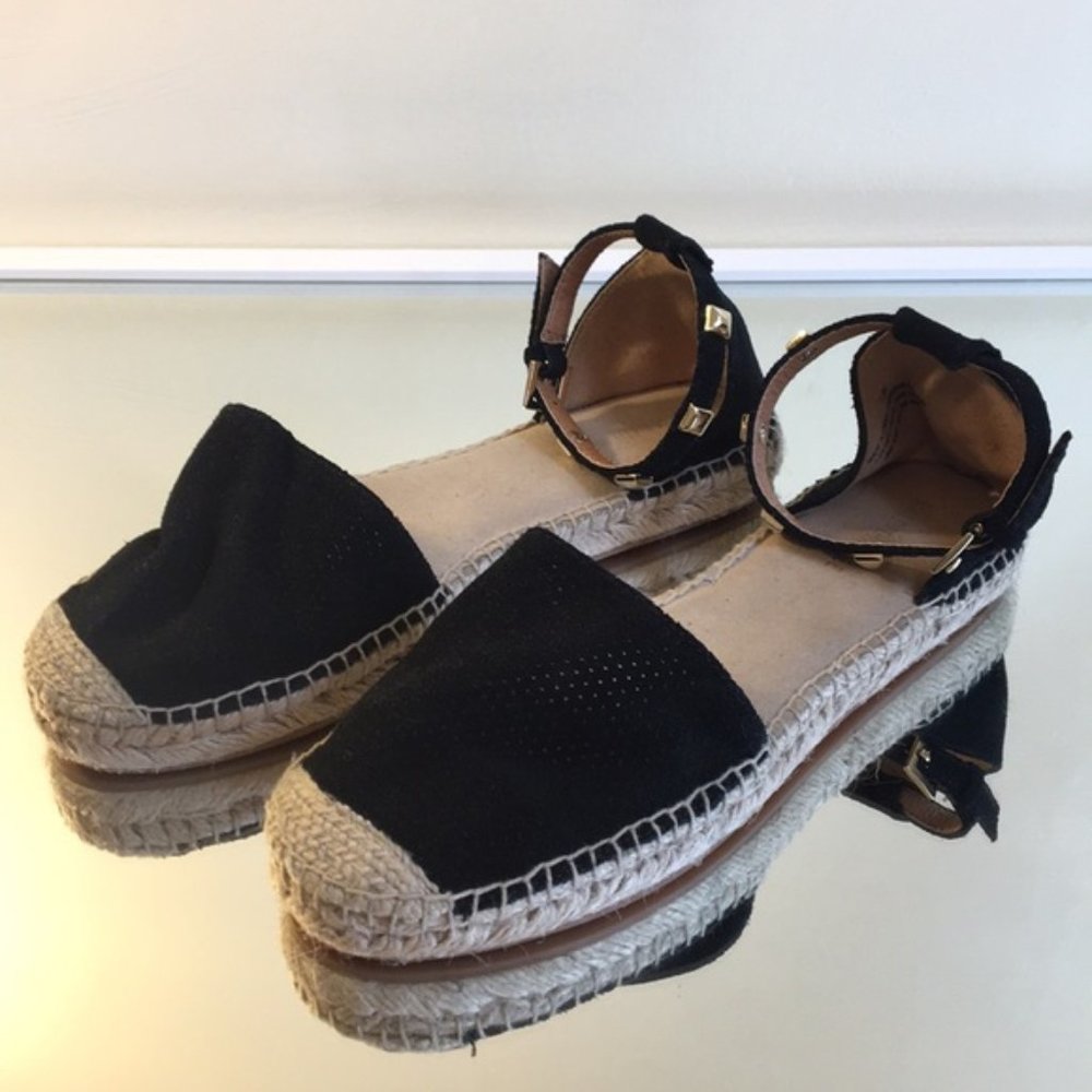 Espadrille flat with studded ankle strap